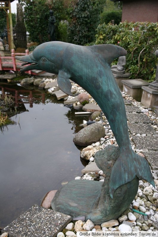 ERÖFFNUNGSANGEBOT! DELPHIN BRUNNEN BRONZE 140 CM WASSERSPEIER ASIAN
