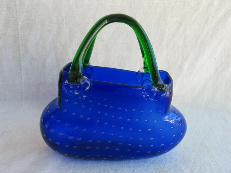 Glastasche Glaskorb Handtasche Murano Glas Mit Luftblasen Dekor Ebay