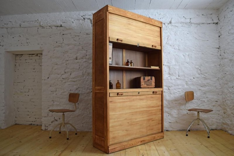 Rolladenschrank Antik Jalousieschrank Holz Alt Büroschrank Loft