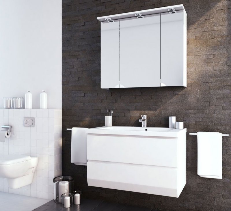 Badmöbel Set "BRILLANT 85 cm" Badmöbel mit Doppelwaschbecken MDF Weiss