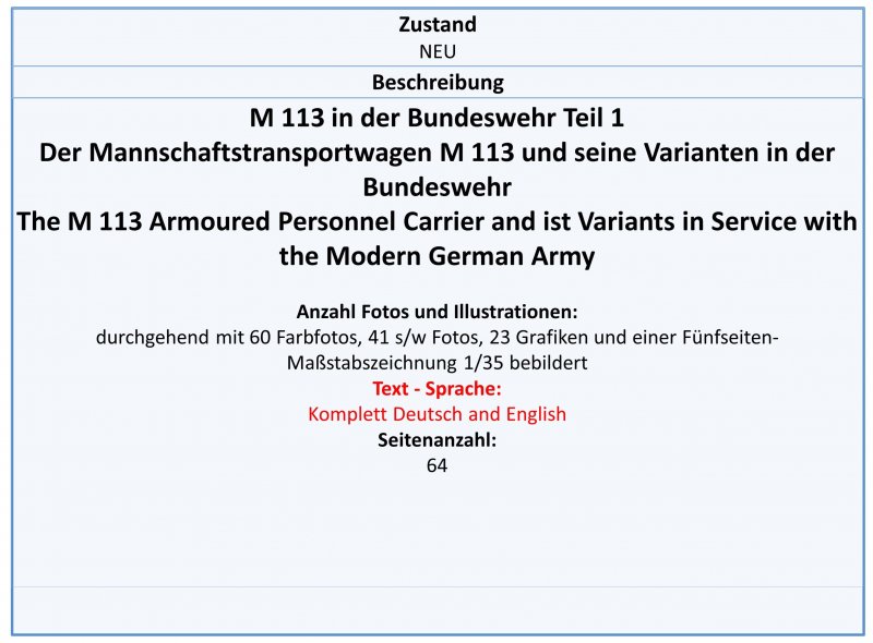 5034 M 113 in der Bundeswehr Teil 3 Neu   & Tankograd 