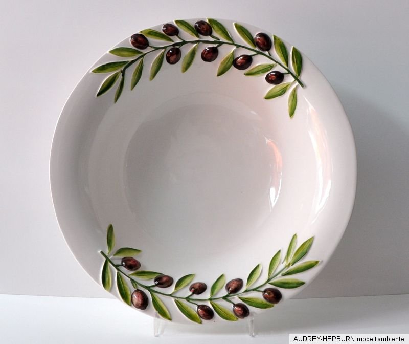 BASSANO KERAMIK Schüssel rund 32 cm OLIVEN Relief MEDITERRANES GESCHIRR