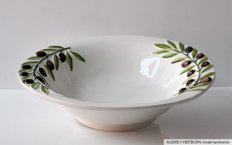 BASSANO KERAMIK Schüssel rund 32 cm OLIVEN Relief MEDITERRANES GESCHIRR