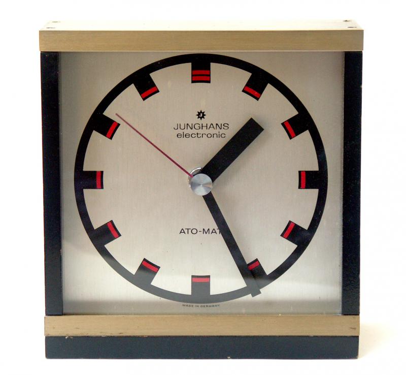Tischuhr Junghans electronic,ATOMAT,Messing Holz,70er, desk clock,mid