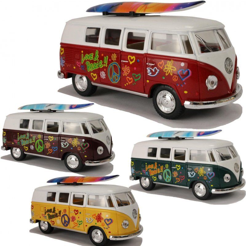 Welly Volkswagen T1 Bus Mit Surfbrett - Rot/Weiß Modellauto 1/24