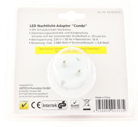 Heitech LED Nachtlicht Adapter Kinderlicht Dämmerungsautomatik Steckdose 373