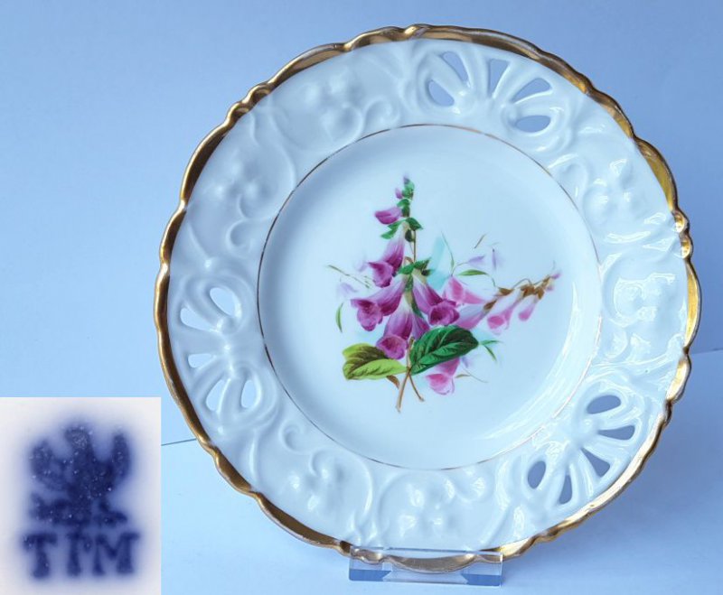 Porcelain Plate, Flowers, Handmalerei, C.Tielsch & Co Silesia, about 18...