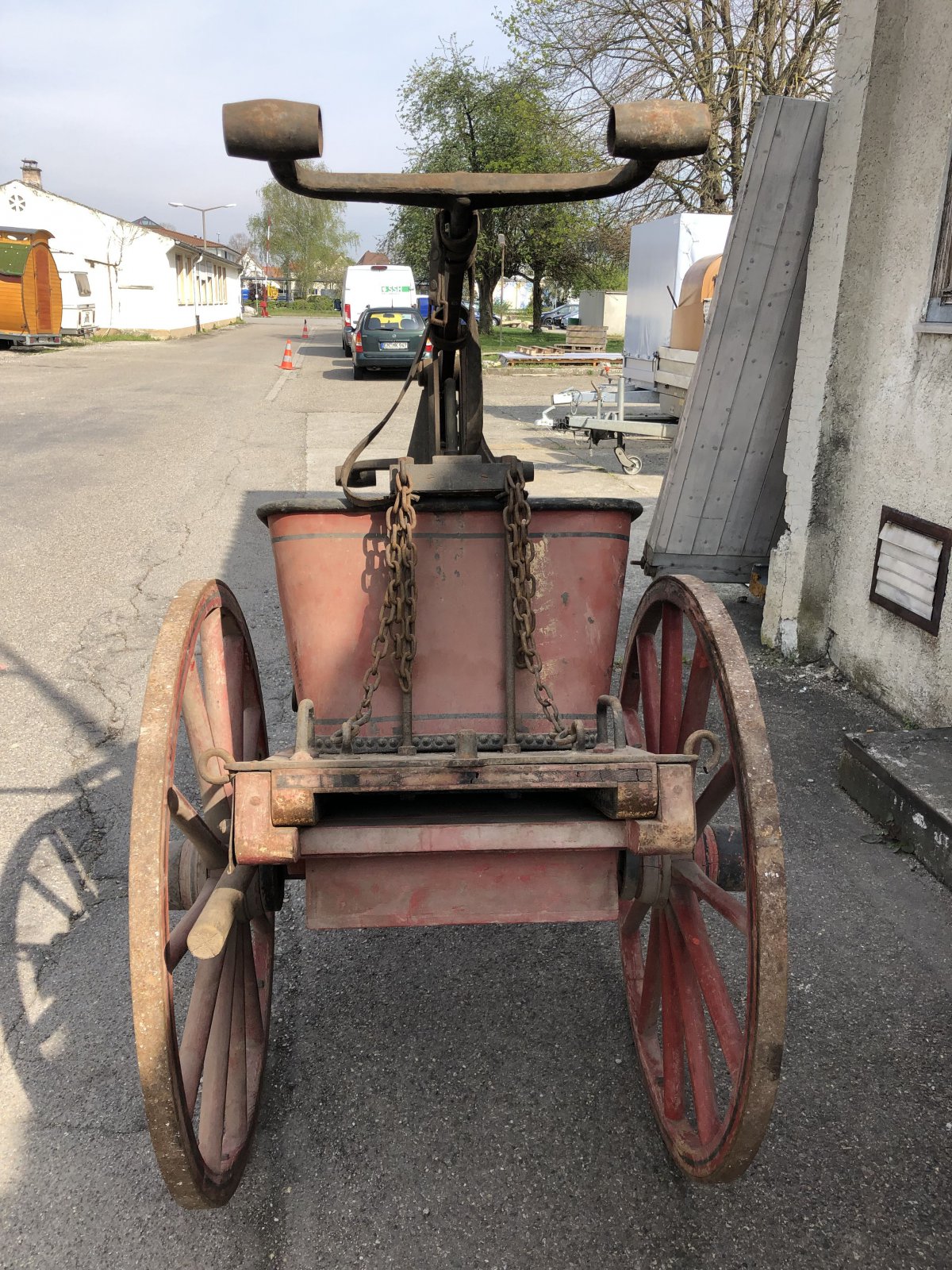 ANTIKE FEUERWEHRPUMPE L 230 cm 1928 mit Marke Handdruckspritze mit Wagen SELTEN | eBay
