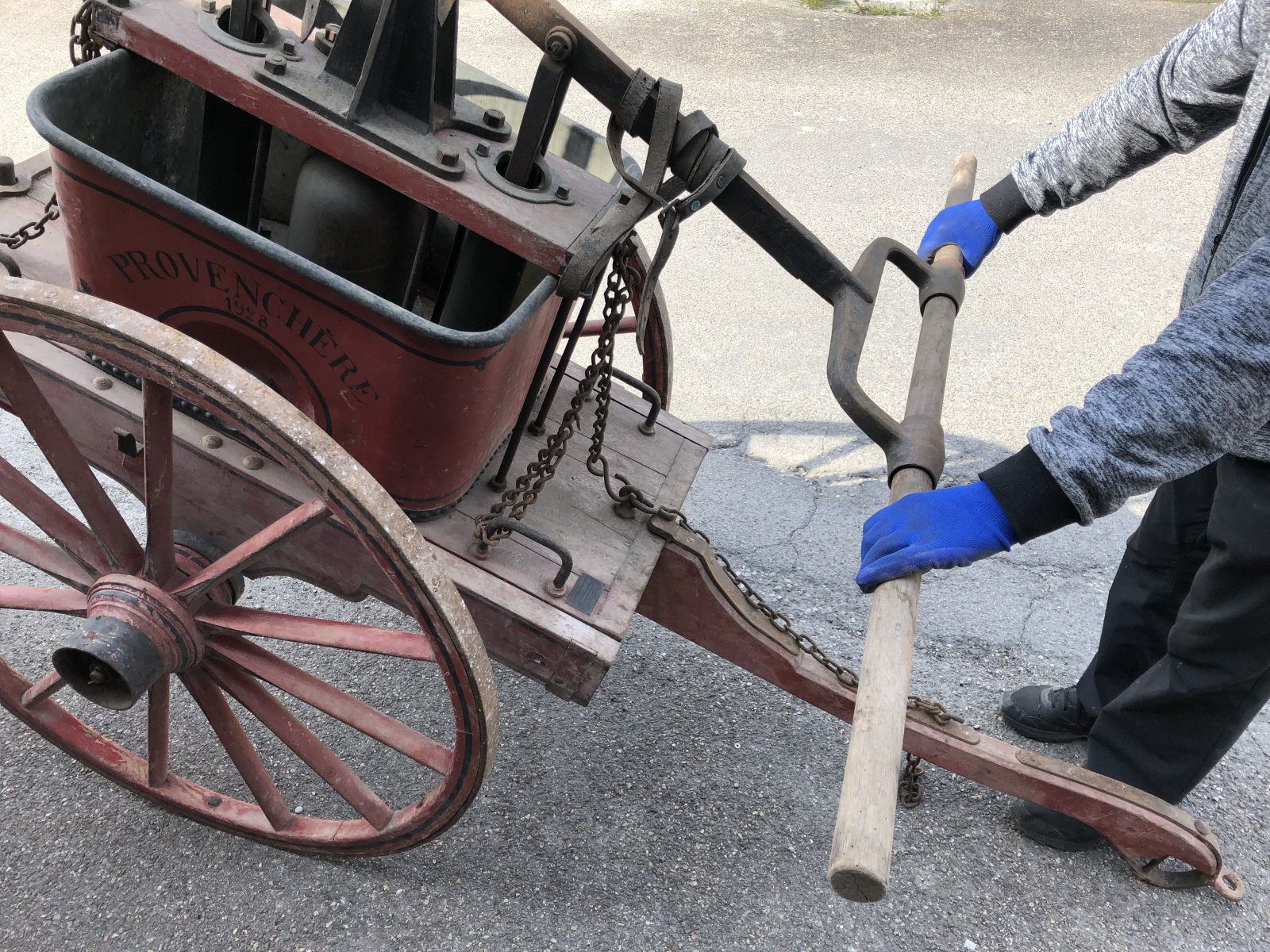 ANTIKE FEUERWEHRPUMPE L 230 cm 1928 mit Marke Handdruckspritze mit Wagen SELTEN | eBay