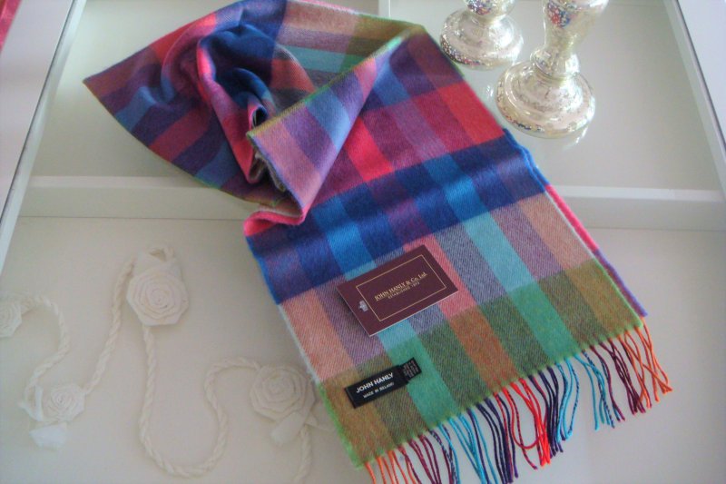 Irland Merinowollschal Winterschal Schal Wolle kariert Grün Pink John Hanly Ltd