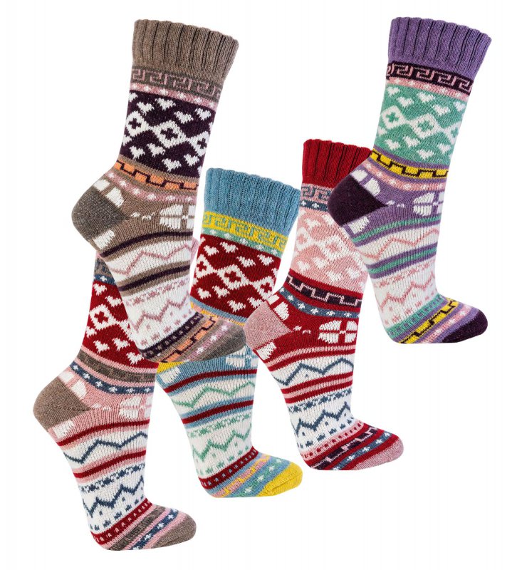 3 oder 6 Paar bunte Norweger Socken Baumwolle Wolle mit ...