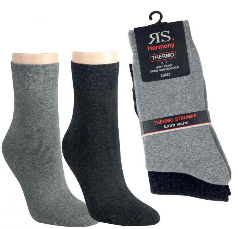 2 Paar Damen Thermo Socken Wintersocken Softrand extra warm schwarz 35 bis 42