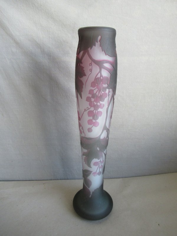 SINGVOGEL GREEN WREN BIRD GALLE STYLE VASE ca.48cm CAMEO-GLAS VASE mit SPERLING