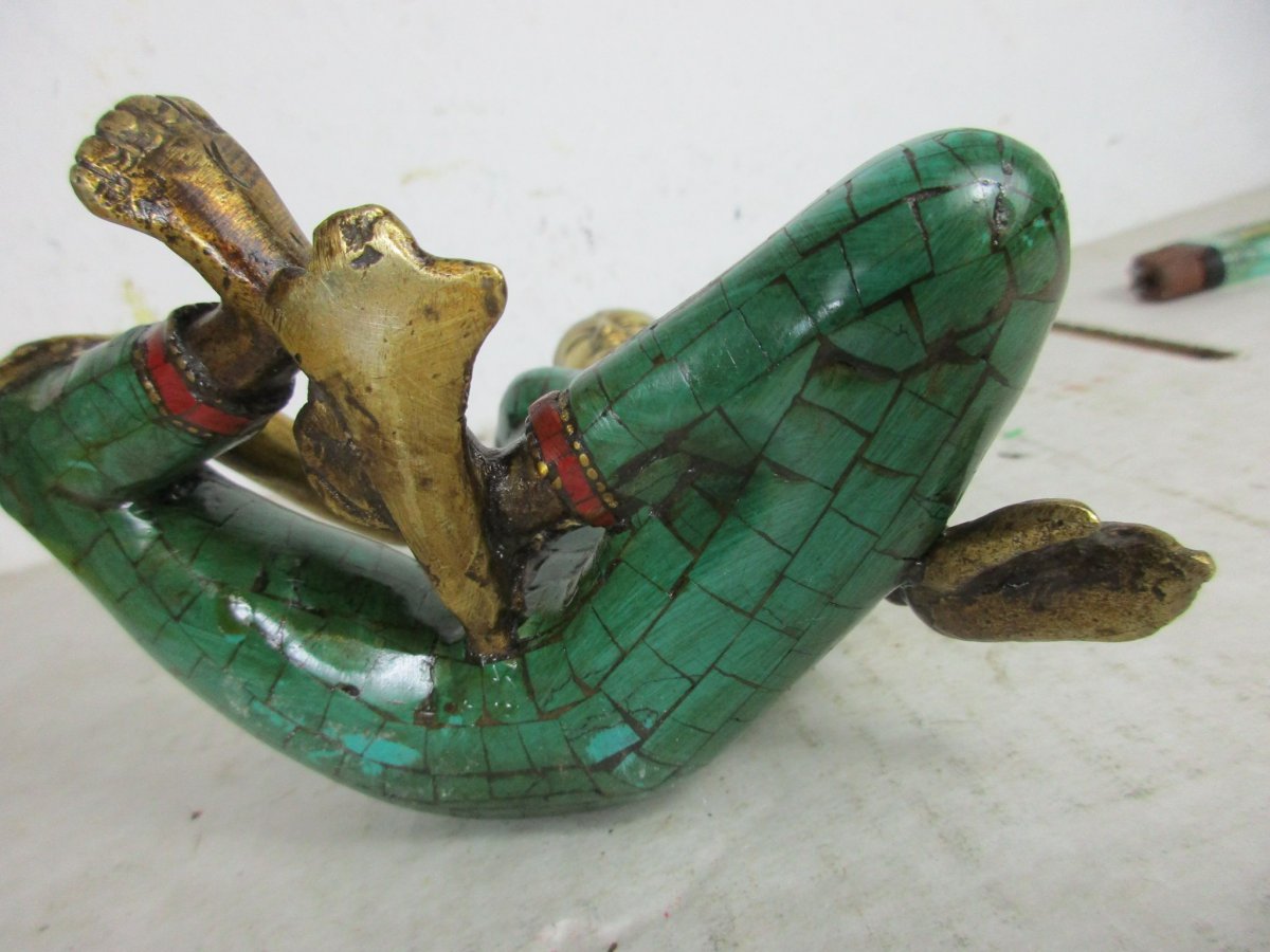 Alte Shakti Göttin Buddha Bronze mit Türkis Intarsien sexy Frau Akt