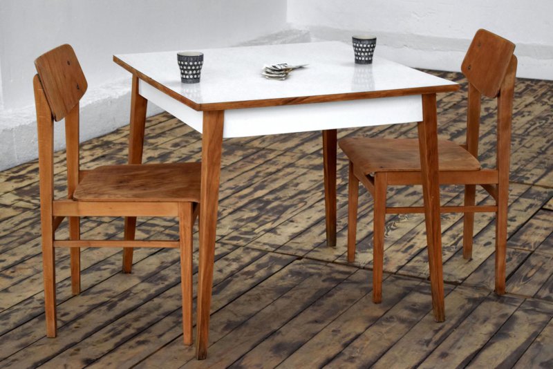 Esstisch + 2 Stühle Mid Century Antik Vintage Alt Antik Essgruppe