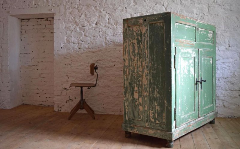 Industrieschrank Antik LOST PLACES Loft Holz Grün Kühlschrank Vintage