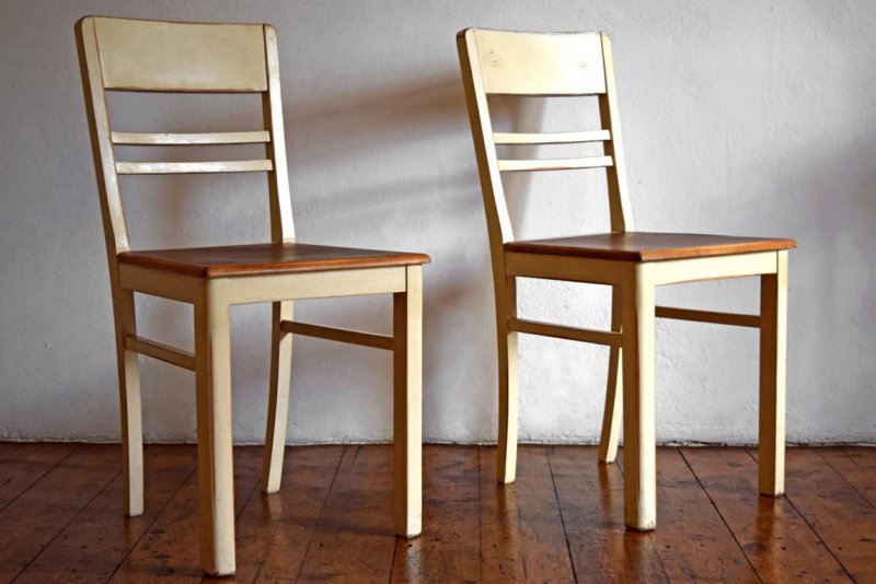 1 Paar 2 Stück Stühle Küchenstuhl Holz Alt Shabby Weiß Landhaus Vintage