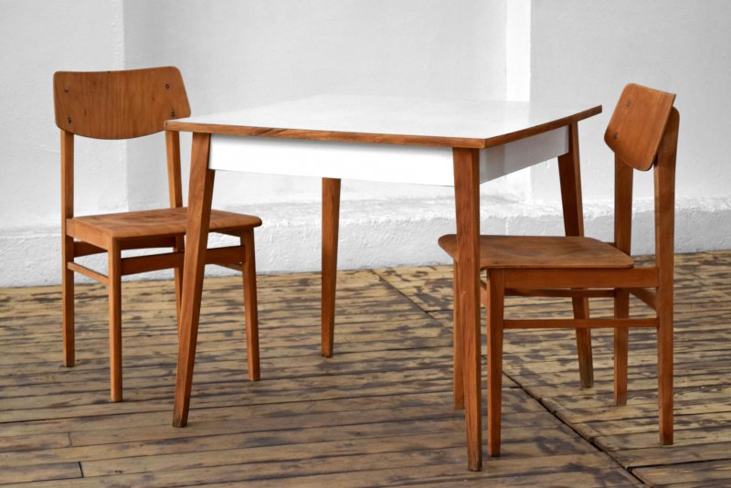 Esstisch + 2 Stühle Mid Century Antik Vintage Alt Antik Essgruppe