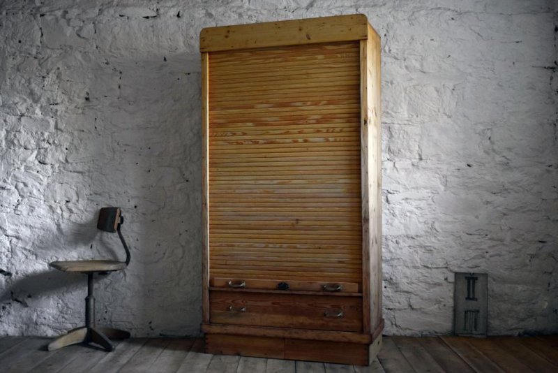 Rolladenschrank Antik Holz Alt Büroschrank Loft Kontorschrank Art Deco