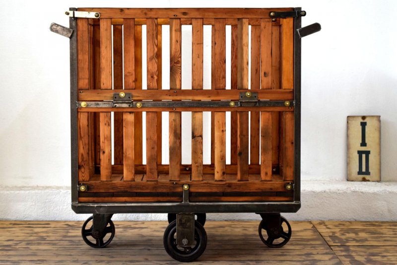 Fabrikwagen Antik Rollwagen Transportwagen Alt Holz Vintage