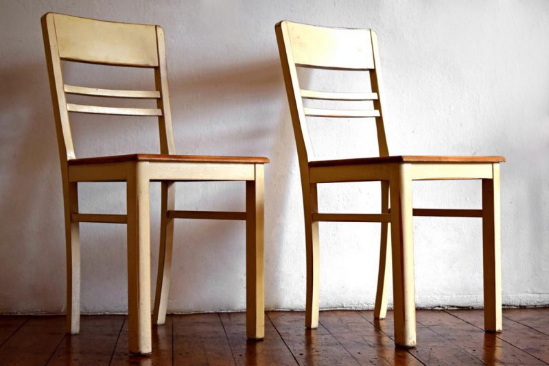 1 Paar 2 Stück Stühle Küchenstuhl Holz Alt Shabby Weiß Landhaus Vintage