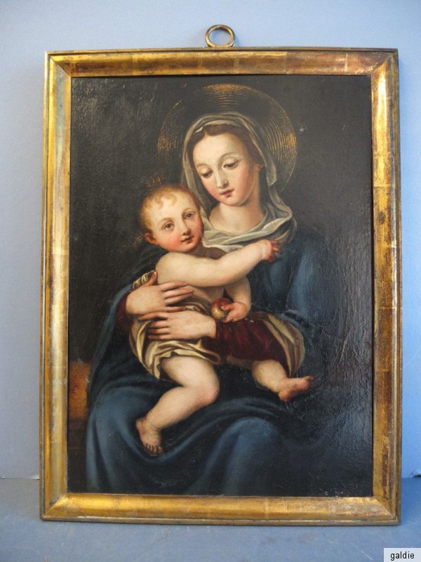 Altes, sakrales Gemälde, Madonna mit Kind, Ida Culoz fecit ...