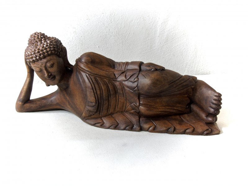 Skulptur Figur Bronze teilpoliert liegender schlafender Buddha Südostasien