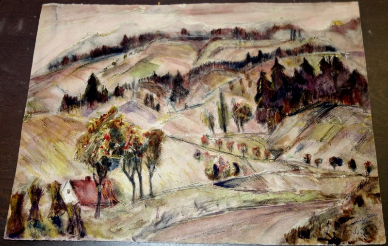 Tempera,Aquarell,Mischtechnik,herbstliche Felder in der Rhön
