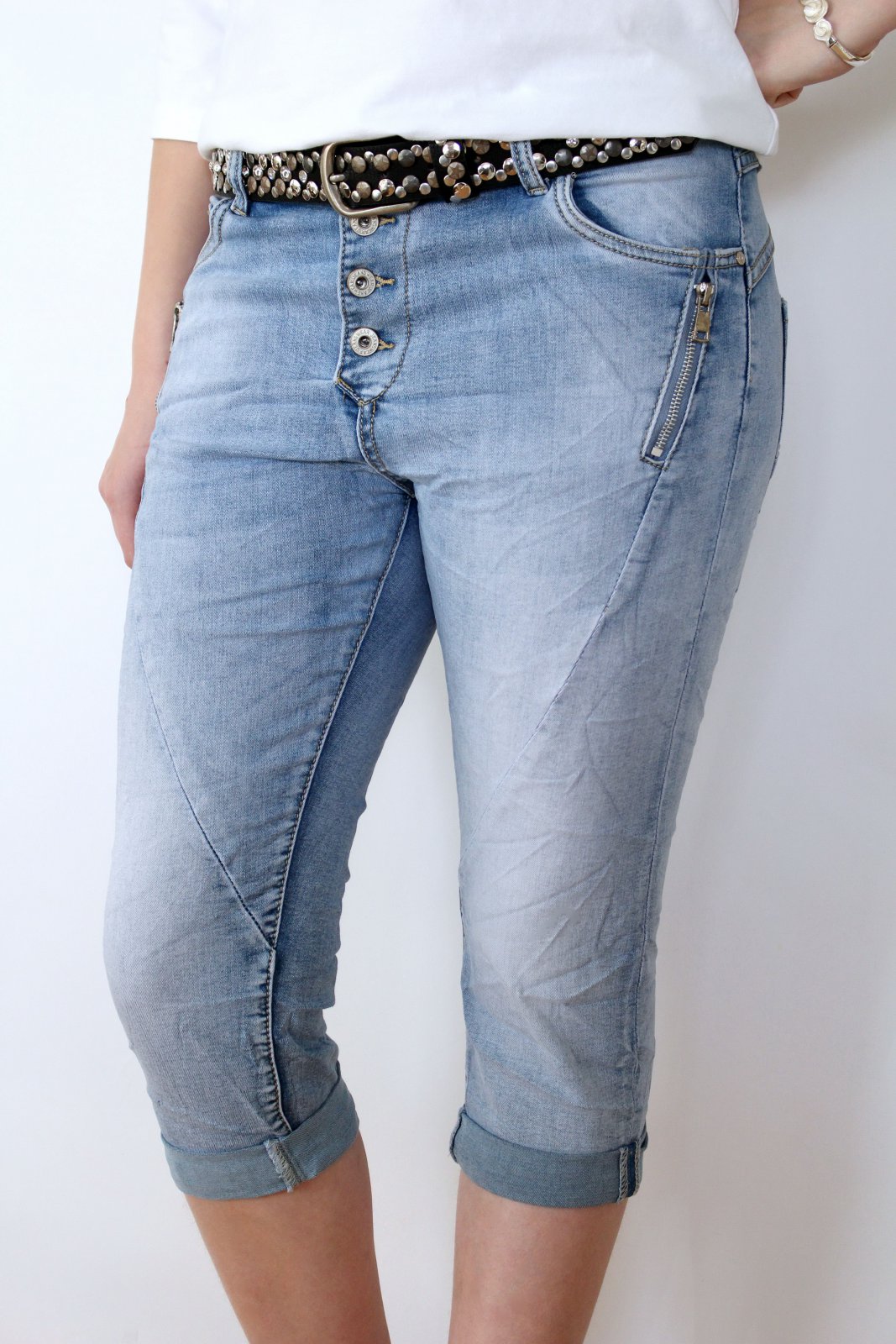 JEWELLY ★ BERMUDA CAPRI JEANS HOSE BOYFRIEND BAGGY ZIPPER NÄHTE 34 36 ...