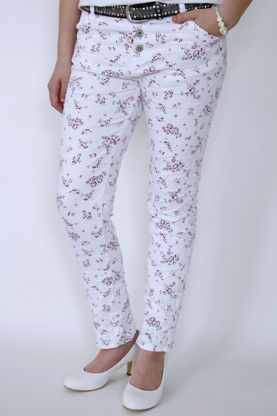 Karostar Baggy Boyfriend Damen Jeans Hose Blumen khaki geblümt 40 42 44 46 NEU
