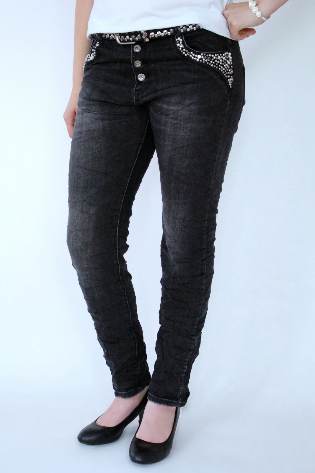 Karostar KC3093 Jeans Capri Hose Schwarz - 98% Baumwolle 2% Elasthan