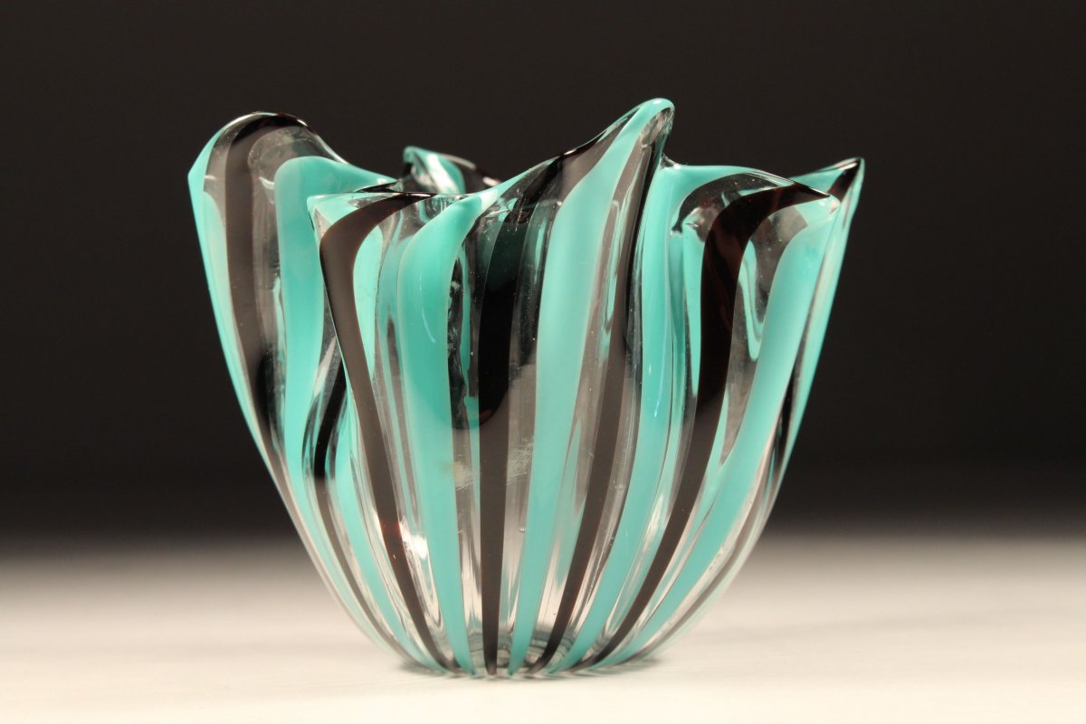 Frühe Venini Murano Fazzoletto Bianconi Taschentuch Glas Vase Gestreift 50er eBay