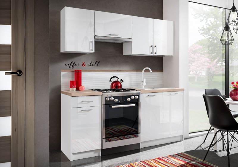 Küche Schränke Küchenzeilen EKO 180 cm / 120 cm WEISS HOCHGLANZ / SOFT