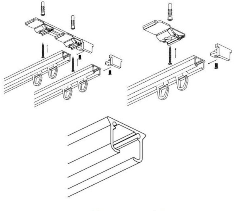 Gardinenstange Aluminium Vorhangstange 2-läuftig ZS2-150 cm Weiß ganz