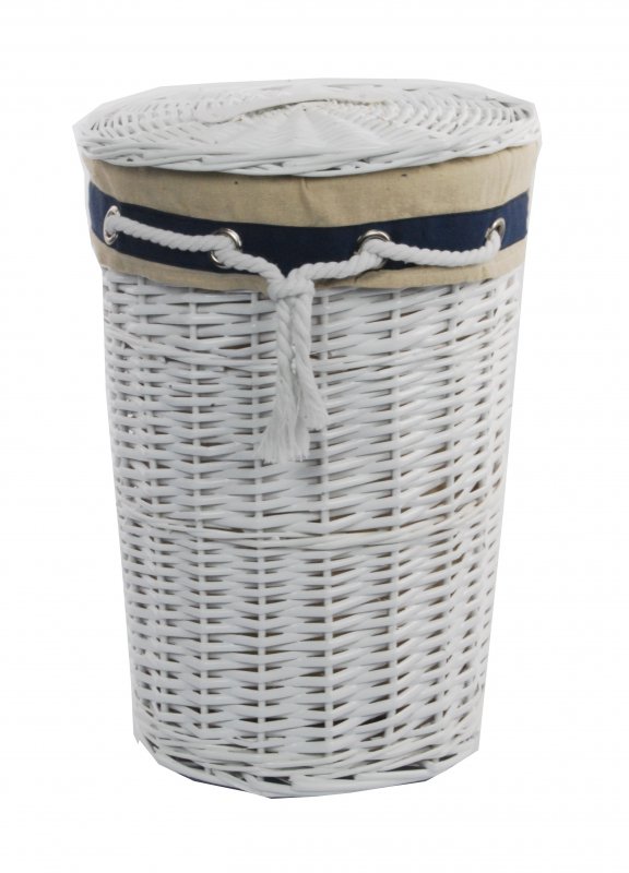Wäschekorb weide weiß rund marine Deckel Bezug D.32 H.48 | eBay