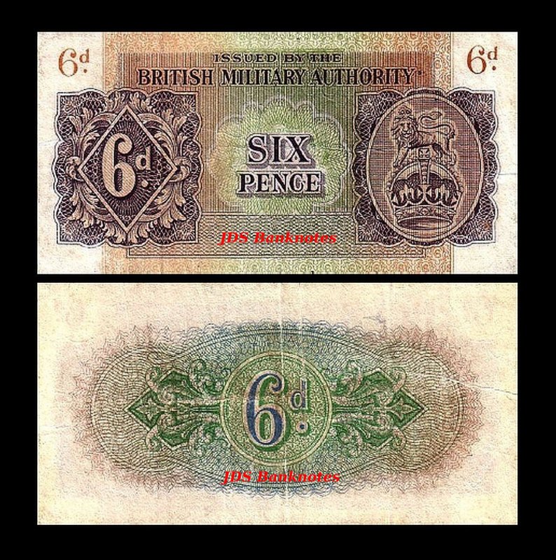 2x 6 Pence Issue ND 1943-21 BRITISH MILITARY AUTHORITY 1 Pound