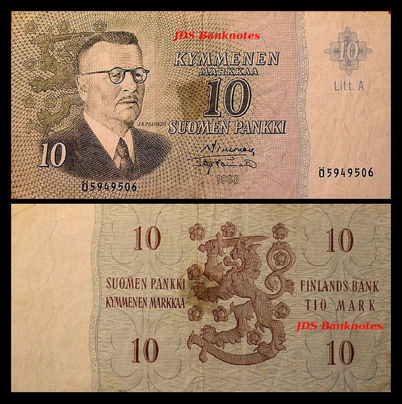 8 Banknotes 2x 5,10,50,100 Finnish Markka A 07 Issue 1963 Litt
