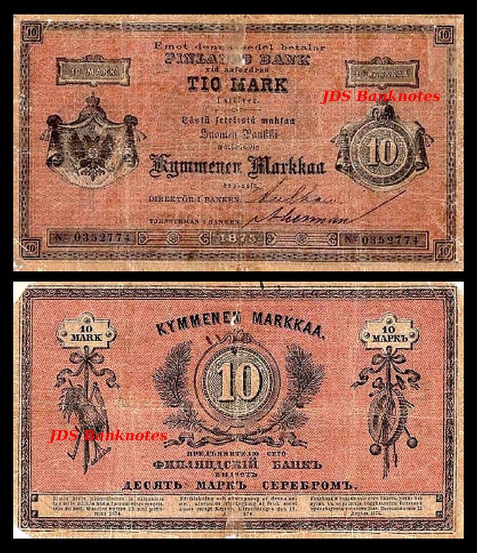 10 Finnish Markka 8 Banknotes 30 3 2x 1 Issue 1866-1875 5