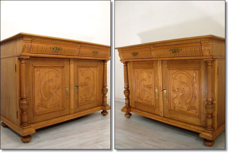 große restaurierte Gründerzeit-Kommode-Anrichte in Eiche um 1890, Antik