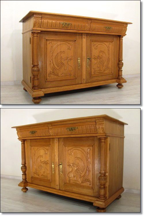 große restaurierte Gründerzeit-Kommode-Anrichte in Eiche um 1890, Antik