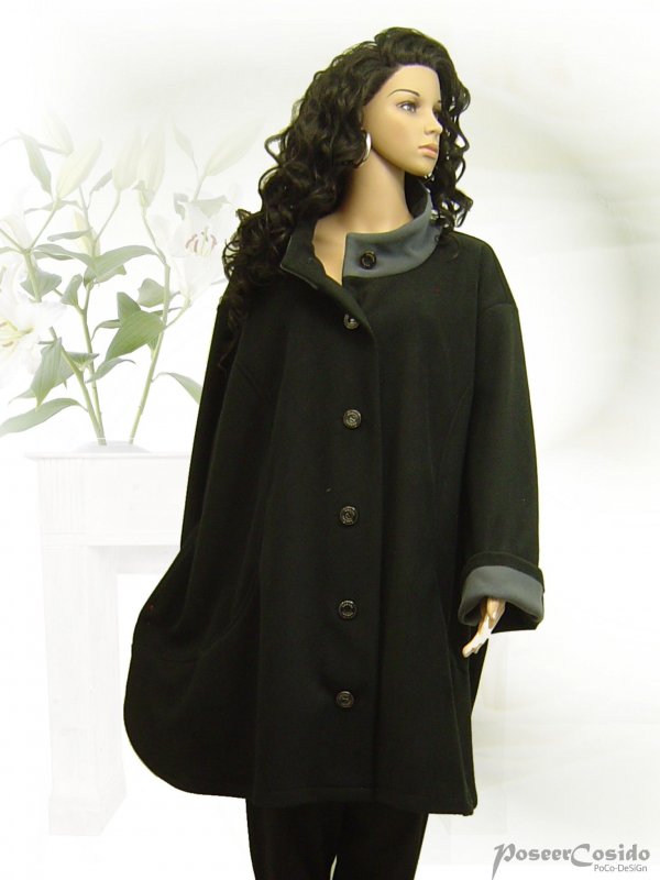 PoCo DeSiGn LAGENLOOK Strick-Jacke Kurz-Mantel grün schwarz L-XL-XXL-XXXL />4XL