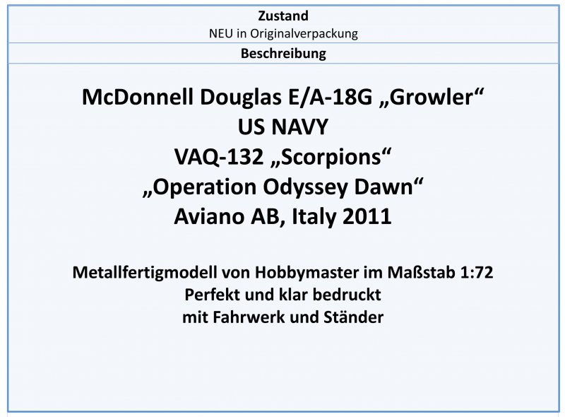 Ha5151 e//a-18g US Navy vaq-132 /"Scorpions/" 2011 hobby Master 1:72,neu 2//20 /&