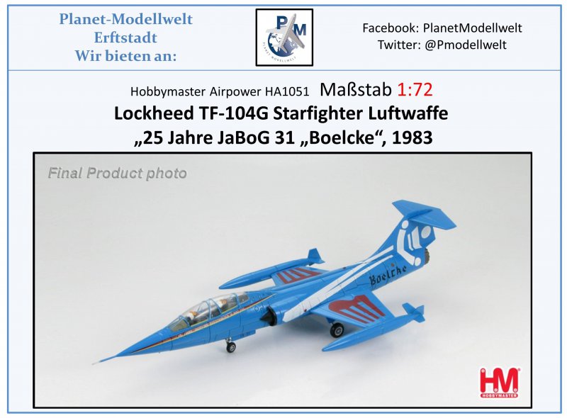HA1051 TF-104G Starfighter Luftwaffe "25 Jahre JaBo-31",1983,Hobbymaster 1:72,NE