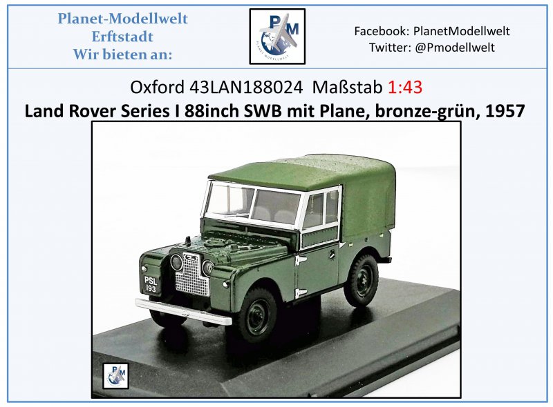 LAN188024 Land Rover Series I Pritsche/Plane Oxford 1:43 NEU& bronzegrün 