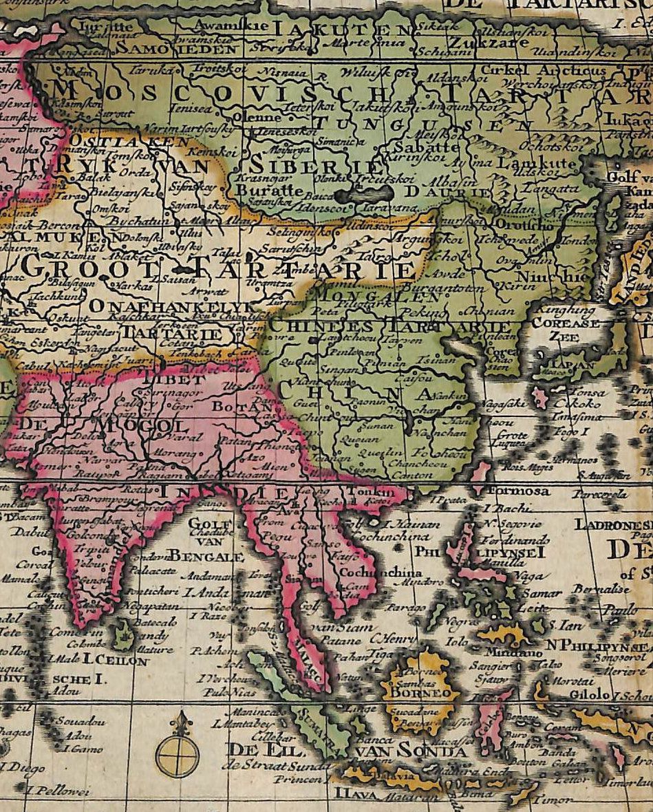 ASIEN Landkarte altkolorierter Kupferstich 1742 SELTEN