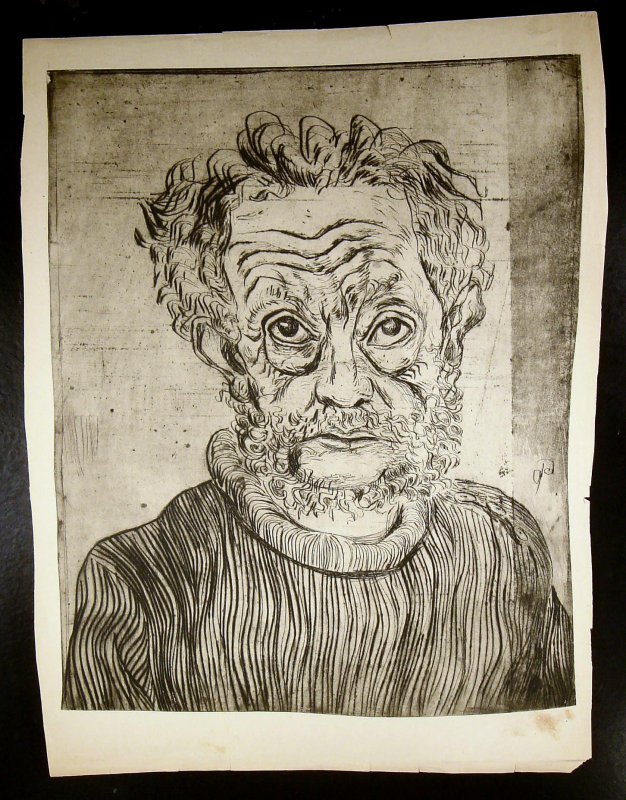 Otto Pankok 1893 Mülheim / Bildnis Ernst Barlach / große Radierung