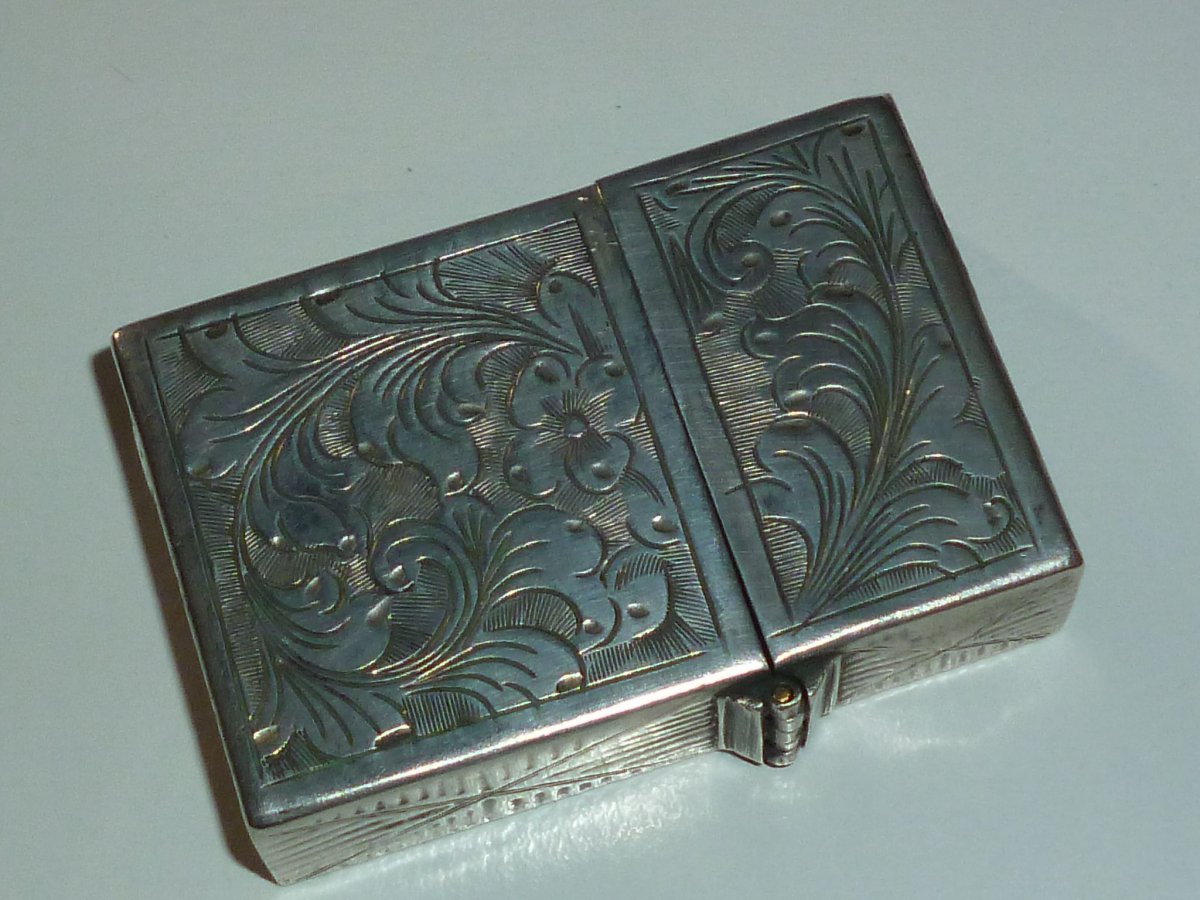 ヴィンテージ Cloisonné エナメル 925 シルバーヒップフラスコ Vintage 800 Silver Enamel Case (Love) - Zippo Lighter Insert Pat