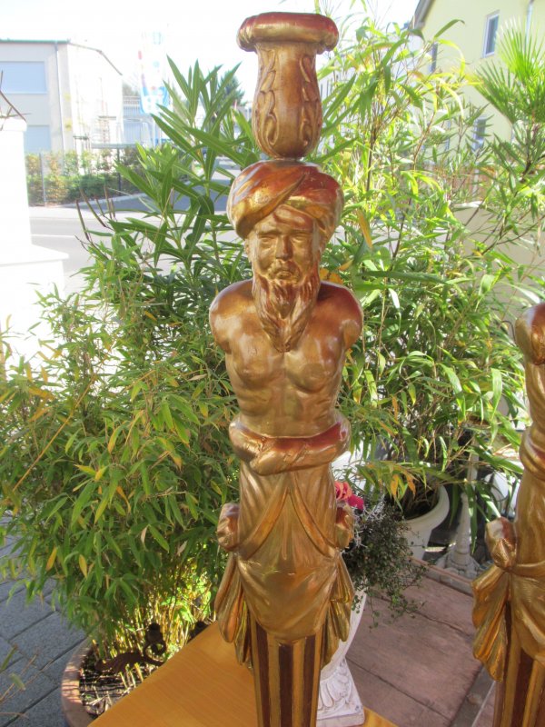 Zwei außergewöhnliche Kerzenständer von 1820 aus Holz vergoldet | eBay