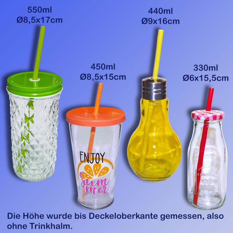 Smoothie Glas Flasche Becher mit Deckel u. Strohhalm