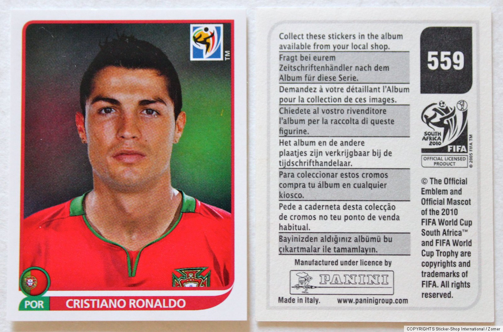 Panini Soccer Sticker Card Cristiano Ronaldo #559 World Cup South ...